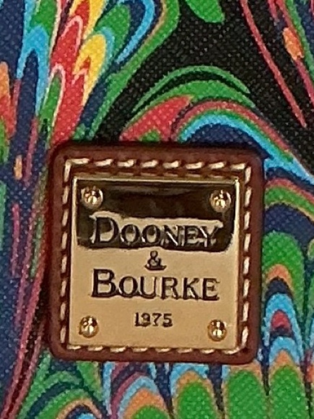 Dooney & Bourke Multicolor Peacock-Print Satchel with Brown Leather Trim - Picture 5 of 8